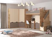 RICH Кровать-чердак КР-001 (сп.место 0.8 х 2.0м)  Дуб Крафт золотой/Миндаль / Глиняный серый