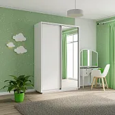 Шкаф-Купе двухдверный Экспресс 2200/1200/60 ДСП белый снег /Зеркало+ящики