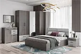 Корпус кровати 1,4 Теана (спальня) Ясень анкор темный/МДФ мрамор лайт