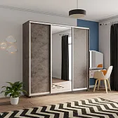Шкаф-Купе трехдверный Экспресс 2200/2100/60 ДСП Бетон/Зеркало/Бетон
