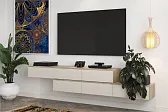 БОХО Тумба под ТВ (ТМ-003) Корпус - Дуб Крафт серый  Фасад ЛДСП - Кашемир 5981 BS